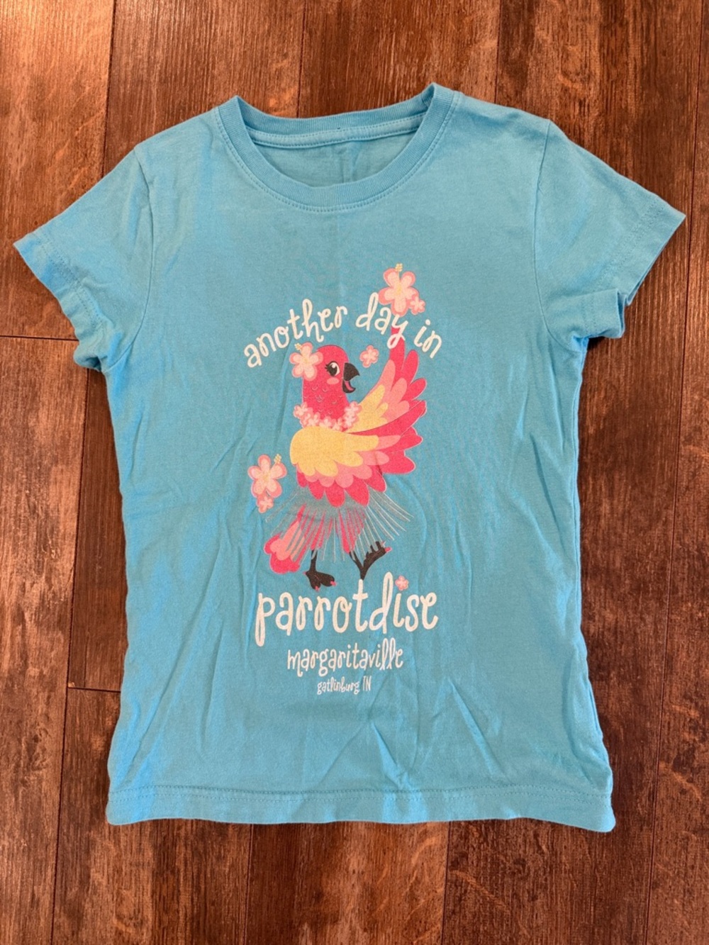 Margaritaville Girls' Turquoise Parrot Graphic Tee with Pink & Yellow Accents
